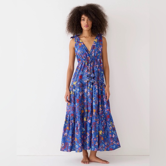 NWT Dauphinette X J.Crew tie-shoulder maxi cover-up dress in cornucopia floral - Picture 1 of 4